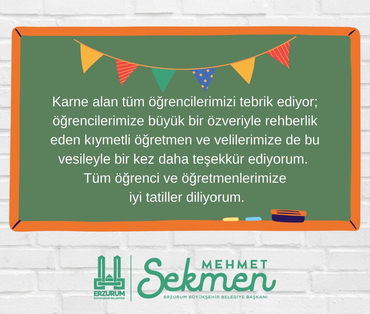 Başkan Sekmen'den Karne Mesajı